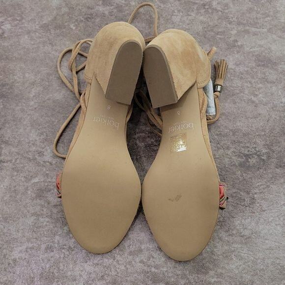 Botkier Penelope Tan Suede Embroidered Ankle Lace Up Heeled Sandals NEW Womens 8 - Picture 6 of 10